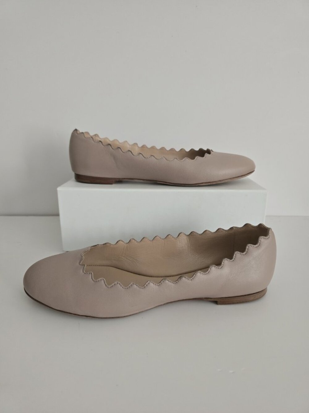 Chloe Lauren Scalloped Leather Ballet Ballerina Flats 6.5 36.5 Pale Blush Pink